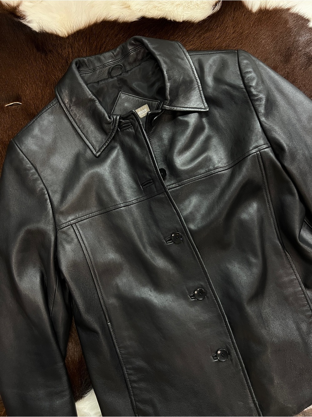 Valerie Stevens Black Leather Button-Front Jacket